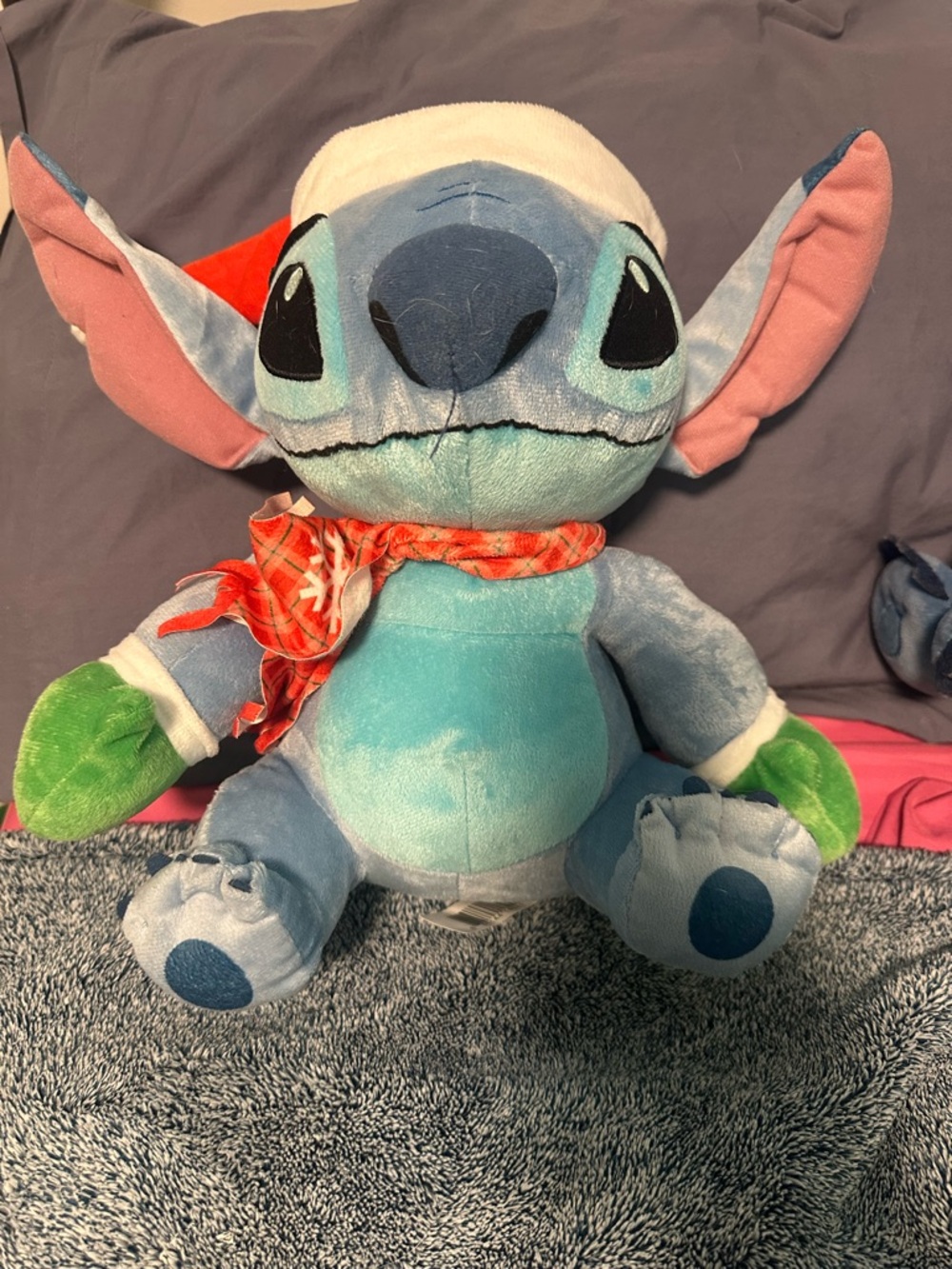 Disney Plush Stitch — Light Blue Body with Green Paws and Pink Ear Linings